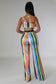 MULTI COLOR STRIPE CROP TOP AND PANTS SET